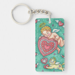 CUPID:S HJÄRTA OCH KITTEN ANGEL KEYCHAIN-ANPASSNIN