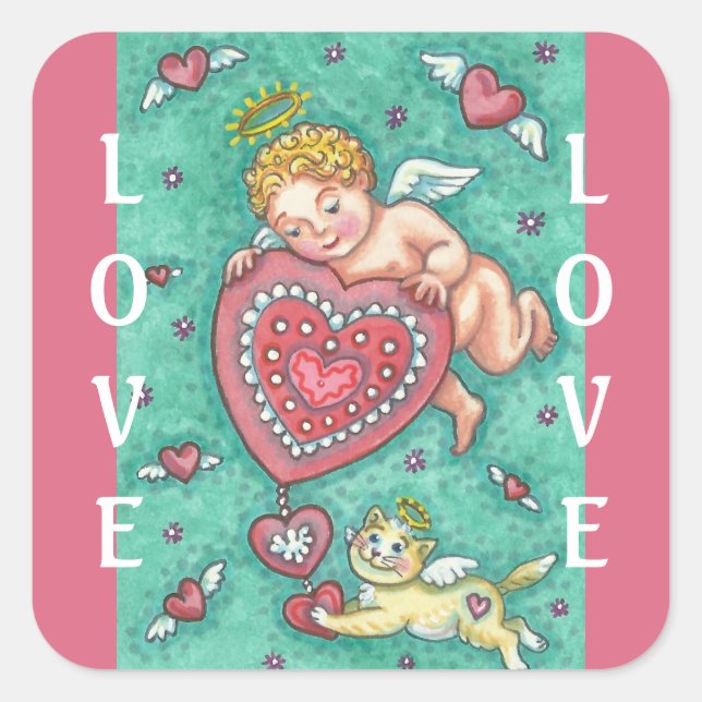 CUPID:S HJÄRTAVÄRDEPINSTIKARE Lakan Fyrkantigt Klistermärke (Framsida)