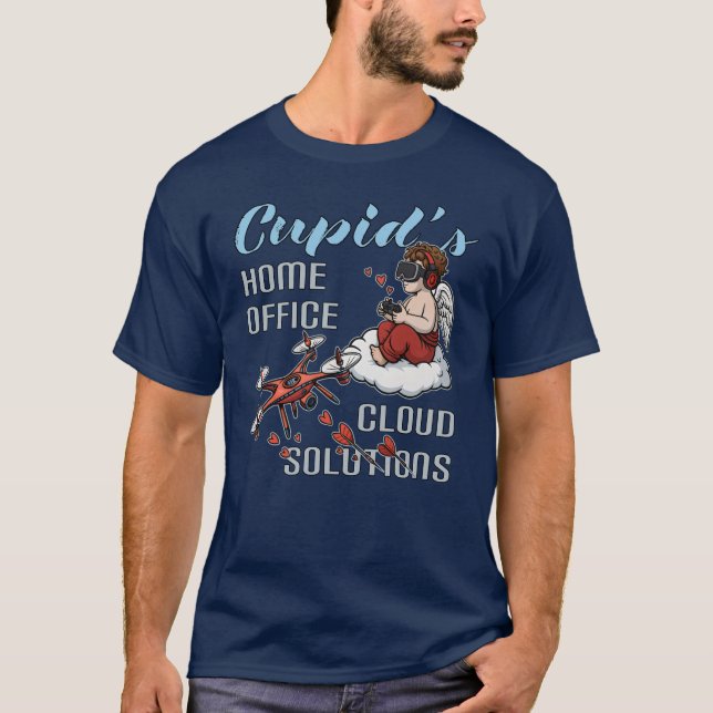 Cupid’s Home Office, Drone Valentine’s Day T Shirt (Framsida)