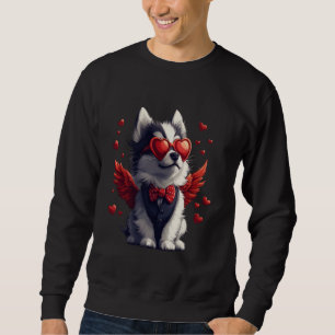 Cupid Siberian husky Valentindagen Hund älskare Gi Lång Ärmad Tröja