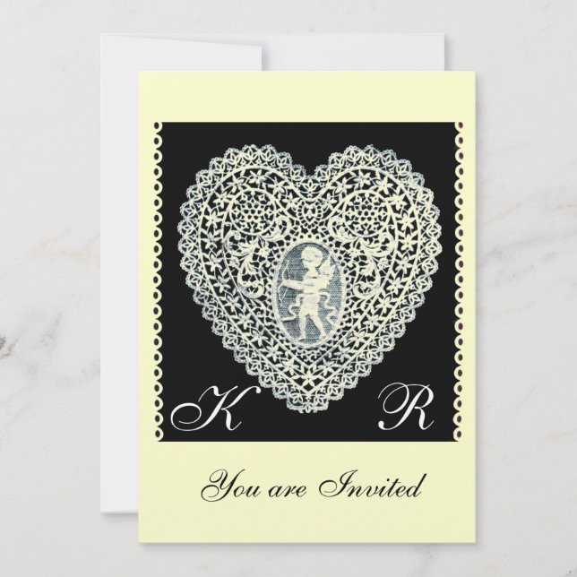 CUPID SLINGA HJÄRTA MONOGRAM guld metallisk papper Inbjudningar (Framsida)