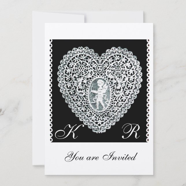 CUPID SLINGHJÄRTA MONOGRAM filt papper Inbjudningar (Framsida)
