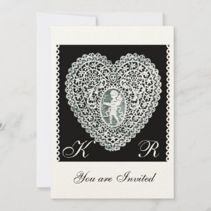 CUPID SLINGHJÄRTA MONOGRAM filt papper Inbjudningar