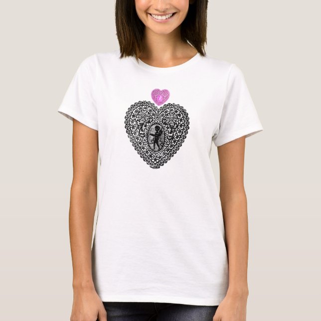 CUPID SNÖRE HEART, Black and White Rosa T-shirt (Framsida)