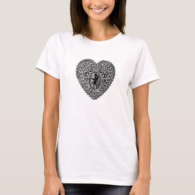CUPID SNÖRE HEART, Black and White Tee Shirt (Framsida)