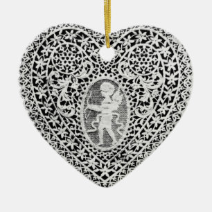 CUPID SNÖRE HEART JULGRANSPRYDNAD KERAMIK