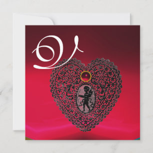 CUPID SNÖRE HEART MONOGRAM, röd burgundsvart Meddelande