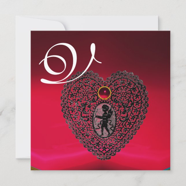 CUPID SNÖRE HEART MONOGRAM, röd burgundsvart Meddelande (Framsida)