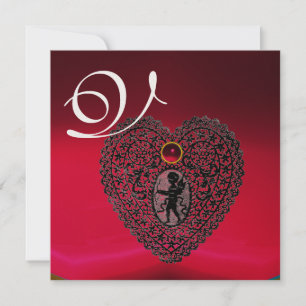 CUPID SNÖRE HEART MONOGRAM, röd burgundsvart Meddelande