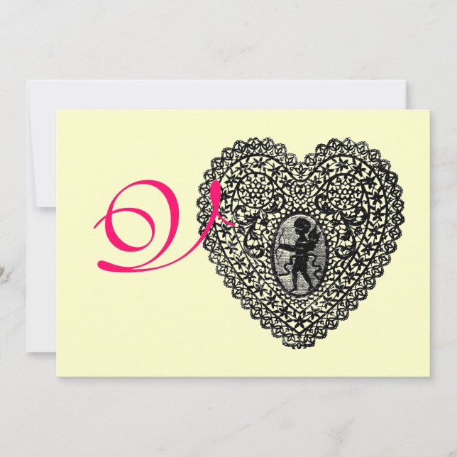 CUPID SNÖRE HEART MONOGRAM, rödfuchsia guld Meddelande (Framsida)