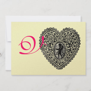 CUPID SNÖRE HEART MONOGRAM, rödfuchsia guld Meddelande