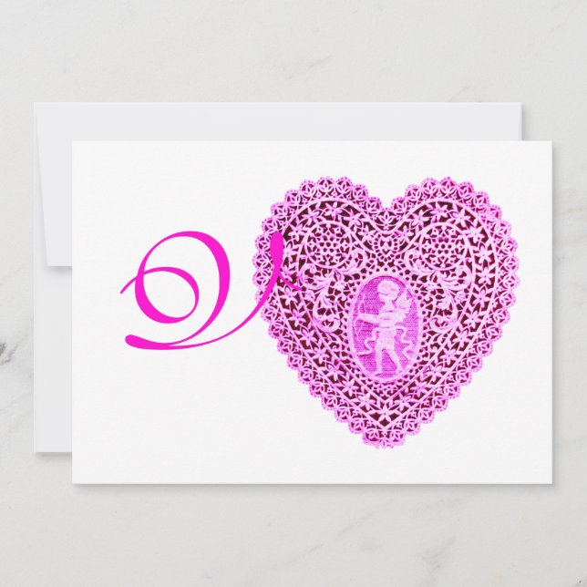 CUPID SNÖRE HEART MONOGRAM, rödfuchsia kände sig p Meddelande (Framsida)