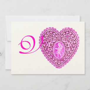 CUPID SNÖRE HEART MONOGRAM, rödfuchsia kände sig p Meddelande
