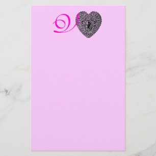 CUPID SNÖRE HEART MONOGRAM Rosa Alla hjärtans dag Brevpapper