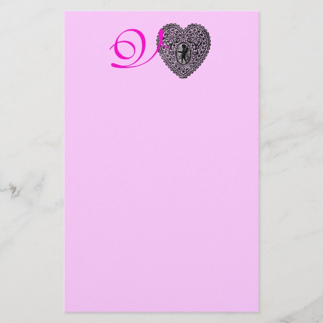CUPID SNÖRE HEART MONOGRAM Rosa Alla hjärtans dag Brevpapper (Framsida)