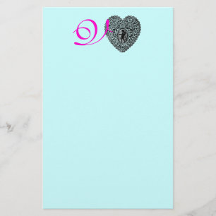 CUPID SNÖRE HEART MONOGRAM, rosa fuchsia blue Brevpapper