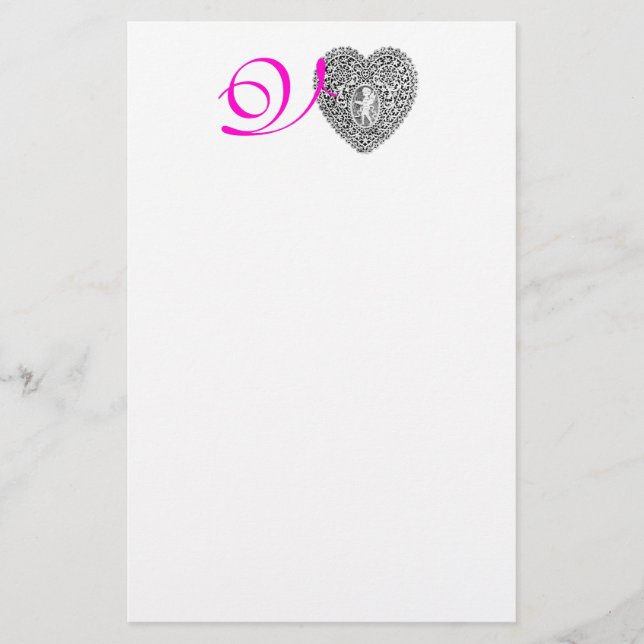 CUPID SNÖRE HEART MONOGRAM, rosa fuchsia Brevpapper (Framsida)