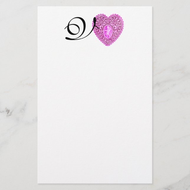 CUPID SNÖRE HEART MONOGRAM, rosa fuchsia Brevpapper (Framsida)