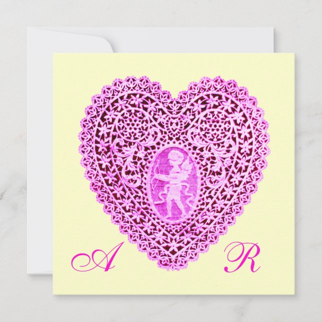 CUPID SNÖRE HEART MONOGRAM, rosa fuchsia guld Meddelande (Framsida)