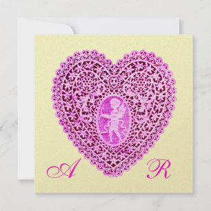 CUPID SNÖRE HEART MONOGRAM, rosa fuchsia guld Meddelande
