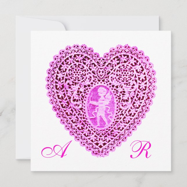 CUPID SNÖRE HEART MONOGRAM, rosa fuchsia kände sig Meddelande (Framsida)