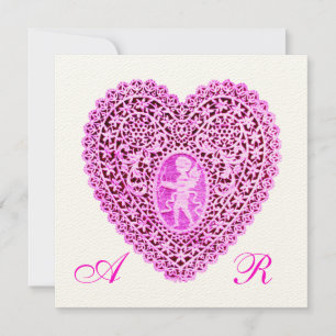 CUPID SNÖRE HEART MONOGRAM, rosa fuchsia kände sig Meddelande