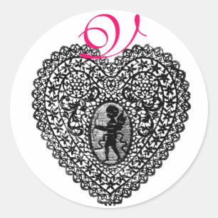 CUPID SNÖRE HEART MONOGRAM, rosa Runt Klistermärke
