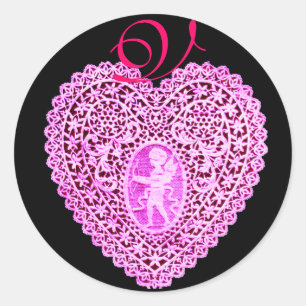CUPID SNÖRE HEART MONOGRAM, rosa Runt Klistermärke