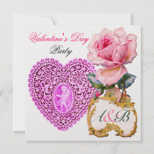 CUPID SNÖRE HEART OCH ROSA ROS VALENTINE MONOGRAM INBJUDNINGAR