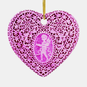 CUPID SNÖRE HEART,rosa lila Julgransprydnad Keramik