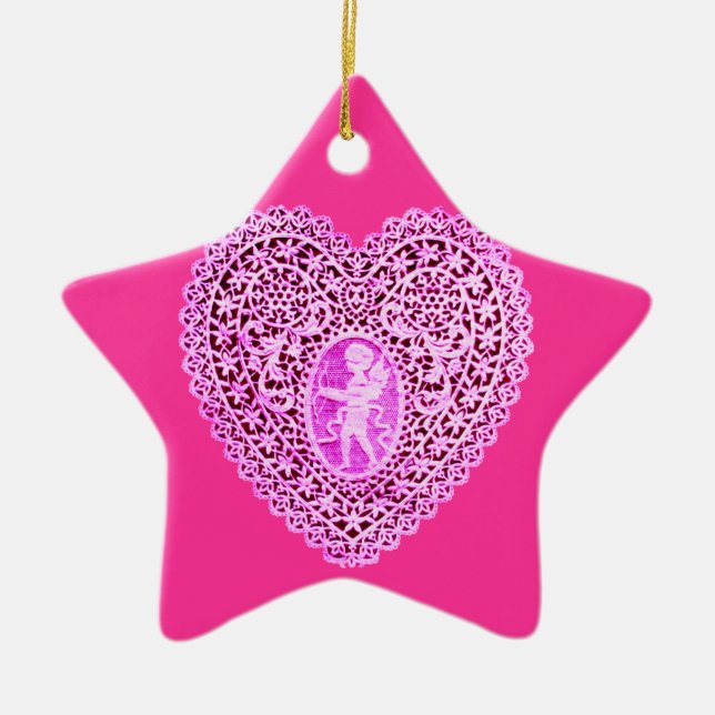 CUPID SNÖRE HEART rosa lila Star Julgransprydnad Keramik (Framsidan)