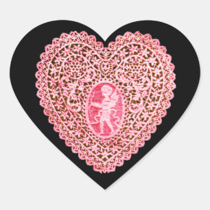 CUPID SNÖRE HEART, Rosa Red Black Hjärtformat Klistermärke