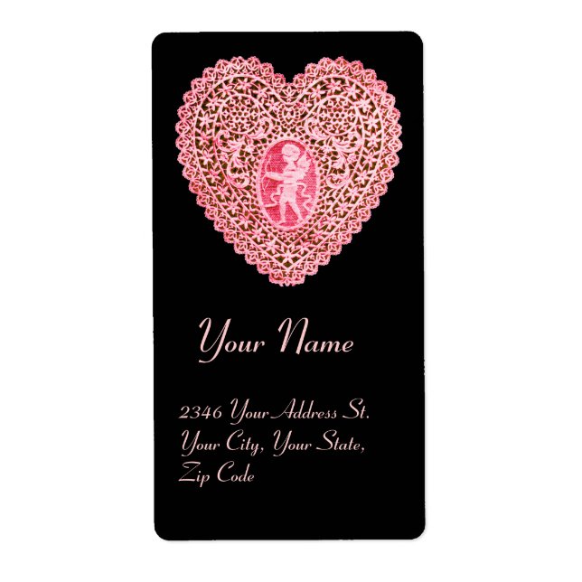 CUPID SNÖRE HEART,rosa röd svart Fraktsedel (Framsidan)