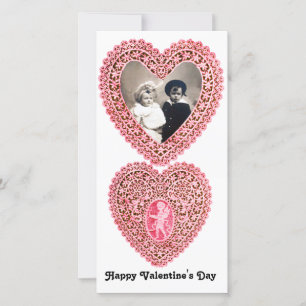 CUPID SNÖRE HEART, rosa röd vit Julkort