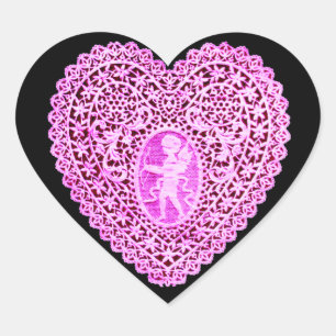 CUPID SNÖRE HEART,Rosa Violet Black Hjärtformat Klistermärke