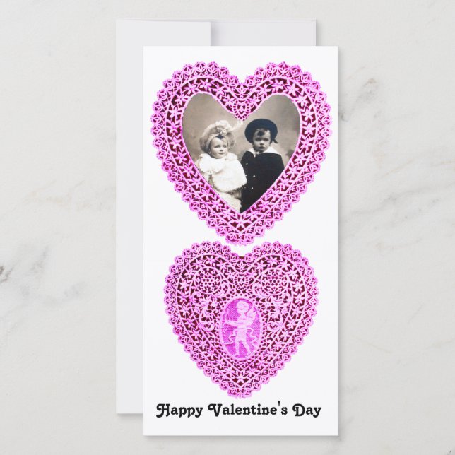 CUPID SNÖRE HEART, Rosa White Julkort (Framsida)