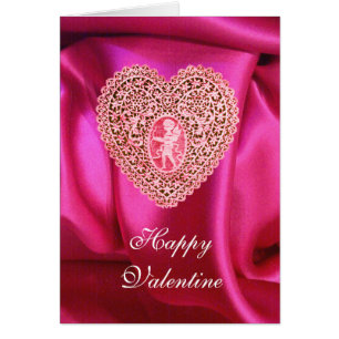 CUPID SNÖRE HEART SILKE FUCHSIA ROSA TRASA HÄLSNINGSKORT