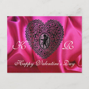 CUPID SNÖRE HEART SILKE FUCHSIA TRASA, Rosa Black Helg Vykort