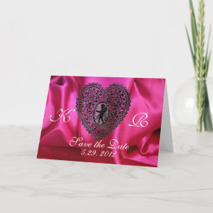 CUPID SNÖRE HEART SILKE FUCHSIA TRASA, Rosa Black Helgkort