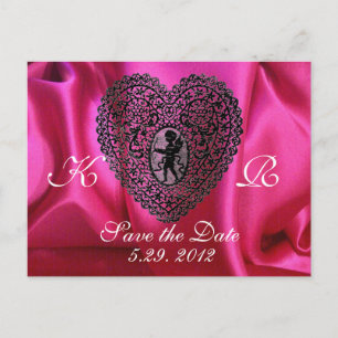 CUPID SNÖRE HEART SILKE FUCHSIA TRASA, Rosa Black Meddelande Vykort