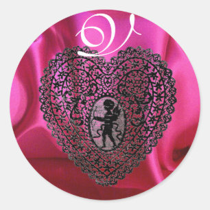 CUPID SNÖRE HEART SILKE FUCHSIA TRASA, Rosa Black Runt Klistermärke