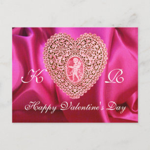 CUPID SNÖRE HEART SILKE FUCHSIA TRASA, Rosa Red Helg Vykort