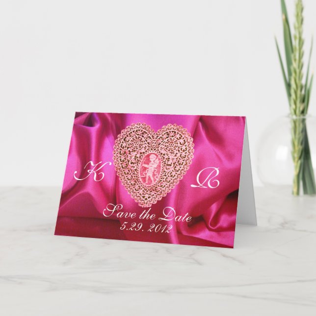 CUPID SNÖRE HEART SILKE FUCHSIA TRASA, Rosa Red Helgkort (Framsida)