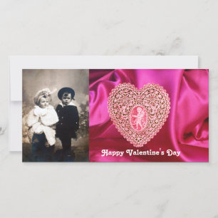 CUPID SNÖRE HEART SILKE FUCHSIA TRASA, Rosa Red Julkort