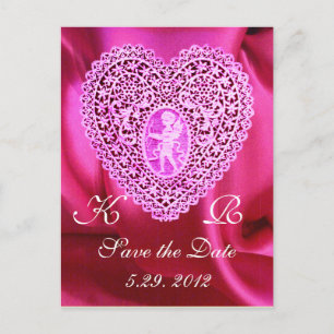 CUPID SNÖRE HEART SILKE FUCHSIA TRASA, Rosa Red Meddelande Vykort