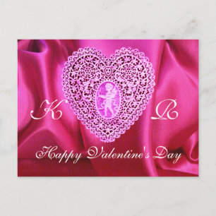 CUPID SNÖRE HEART SILKE FUCHSIA TRASA , Rosa Viole Helg Vykort