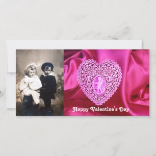 CUPID SNÖRE HEART SILKE FUCHSIA TRASA , Rosa Viole Julkort