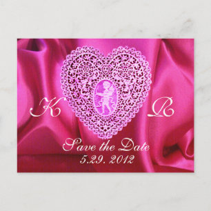 CUPID SNÖRE HEART SILKE FUCHSIA TRASA , Rosa Viole Meddelande Vykort