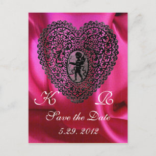 CUPID SNÖRE HEART SILKE FUCHSIA TRASA , Rosa Viole Meddelande Vykort