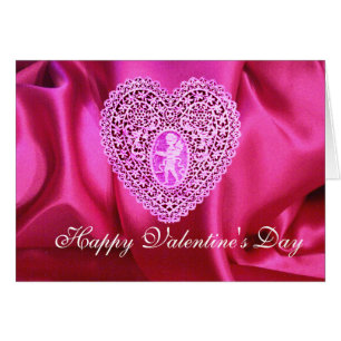 CUPID SNÖRE HEART SILKE FUCHSIA TRASA, Rosa Violet Hälsningskort